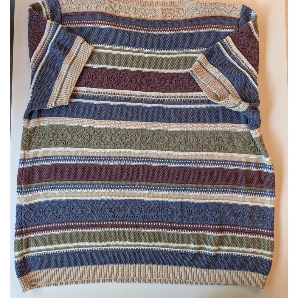 Alfred Dunner VTG Striped Cable Knit Short Sleeve Sweater Large Made in USA - Picture 2 of 7